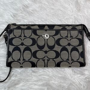 COACH Black and Gray Signature Canvas Wallet / Wristlet